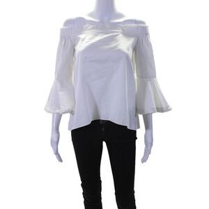 N Nicholas Womens 3/4 Fringe Sleeve Off Shoulder Blouse Top White Cotton Size 4